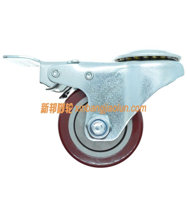 2.5寸孔顶枣红色pu铁全刹脚轮